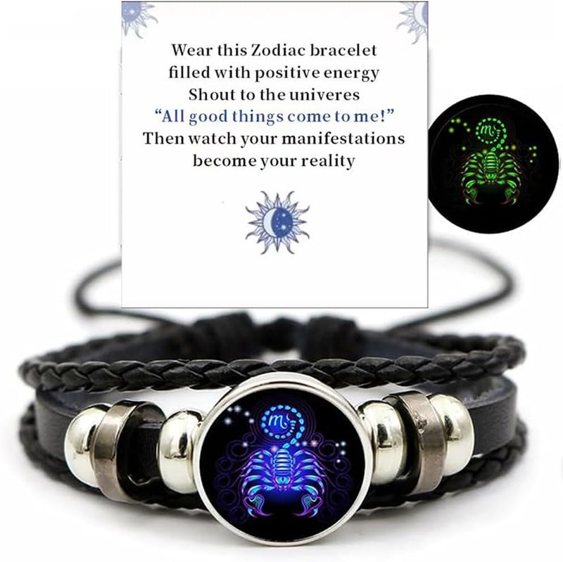 VBWEOI Store Gleym Bracelet, Zodiac Signs Spirit Bracelet, Multilayer Adjustable 12 Constellation Zodiac PU Leather Bracelet, Gleym Manifestation Bracelet Jewelry Gifts for Women and Man - Image 1